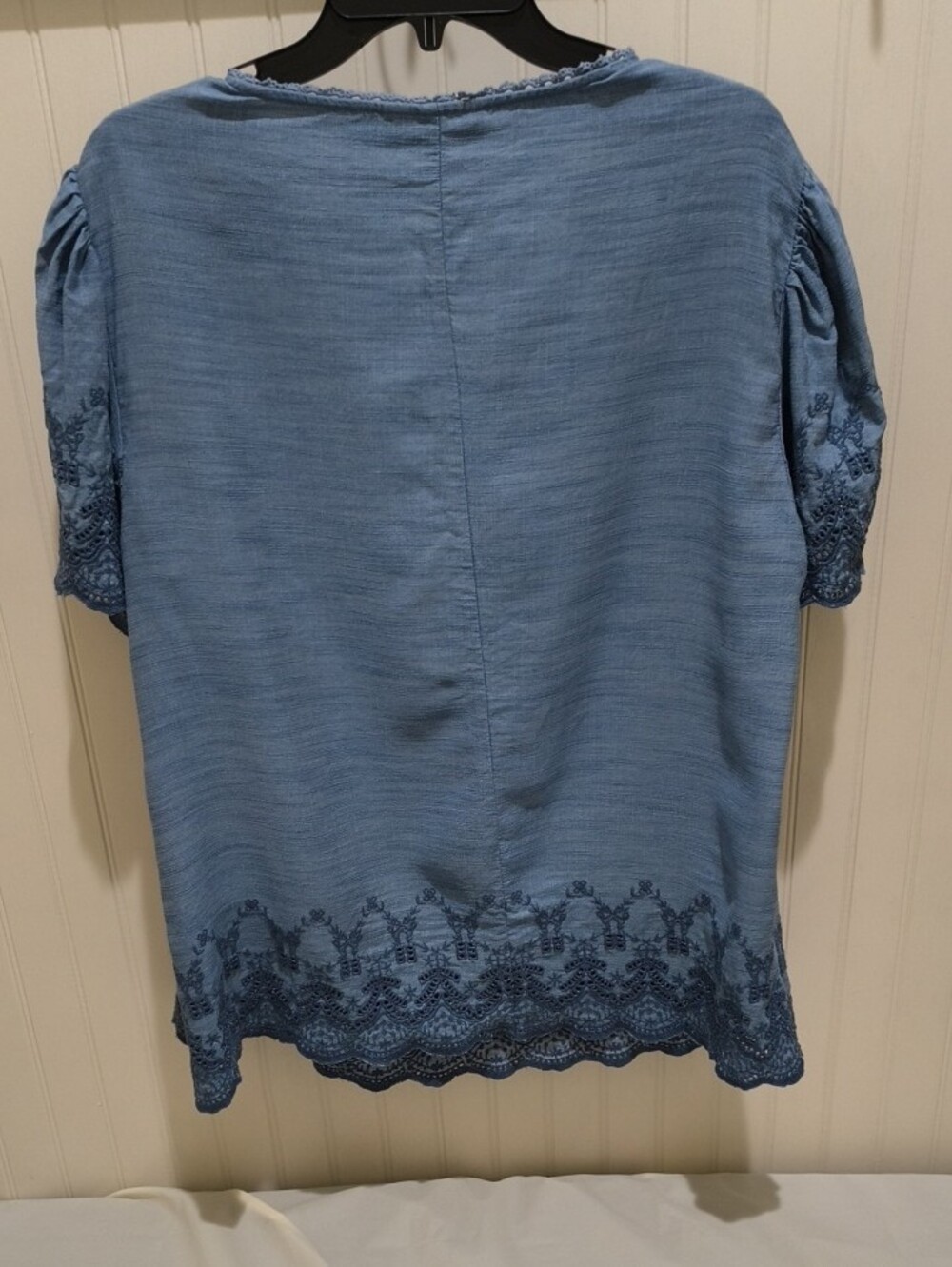 Lane Bryant Dusty Blue Embroidered V-Neck Top - Picture 2 of 11